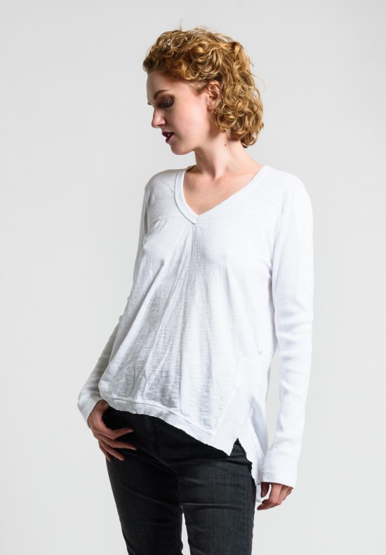 Wilt Long Sleeve Easy V-Neck Tee in Light White	