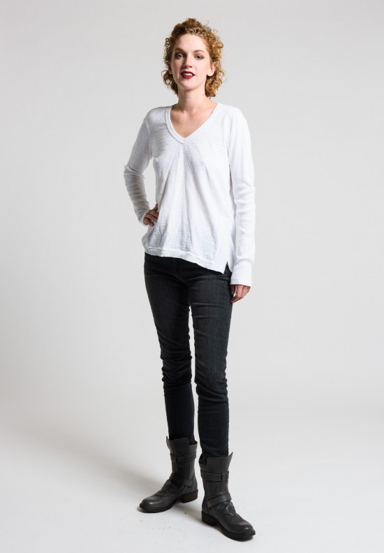 Wilt Long Sleeve Easy V-Neck Tee in Light White	