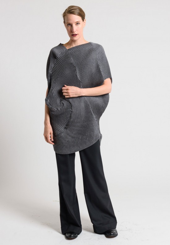 Issey Miyake Sleeveless Spiral Pleat Tunic in Light Grey | Santa Fe Dry ...