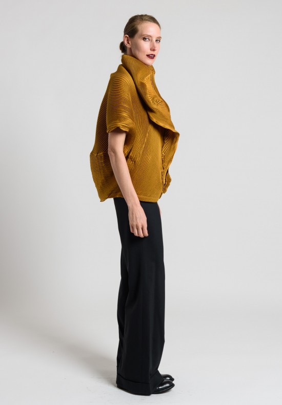 Issey Miyake Short Dolman Sleeve Pleated Jacket in Mustard Santa Fe