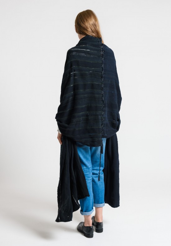 Greg Lauren Striped Blanket Wrap Indigo/Black	