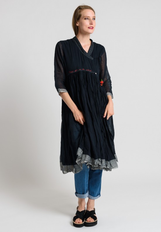 Péro V-Neck Peasant Dress in Black	