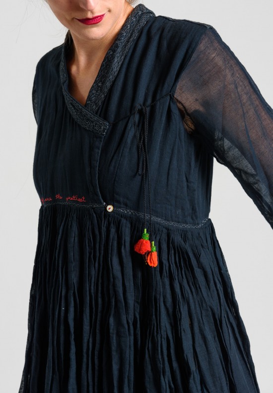 Péro V-Neck Peasant Dress in Black	