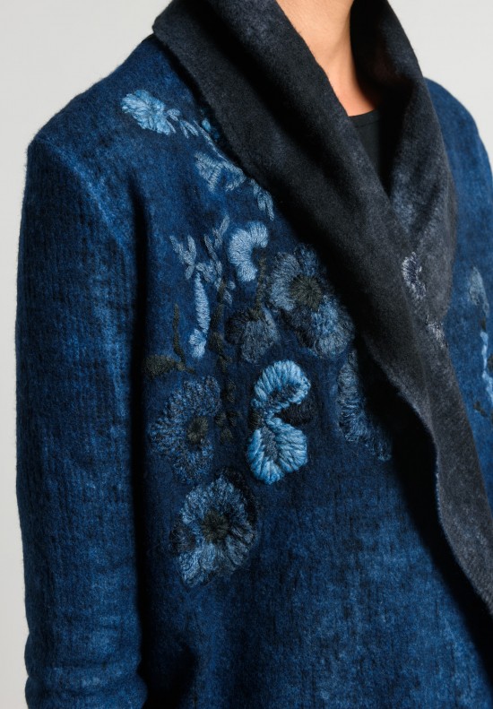 Avant Toi Felted and Embroidered Cardigan in Indigo	