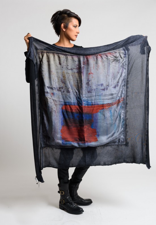 Avant Toi Cashmere/Silk with Felted Silk Print Scarf in Stone	