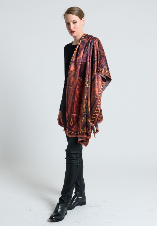 Etro Silk/Wool Printed Paisley Scarf in Red/Mauve	