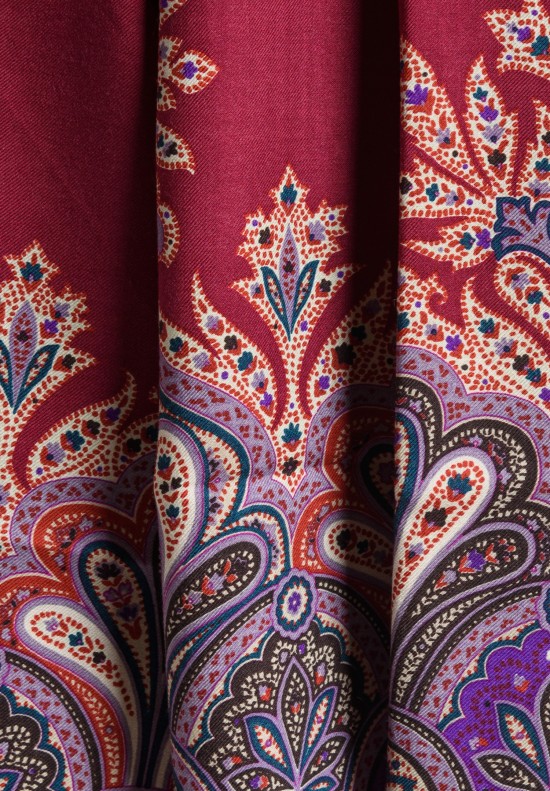 Etro Wool/Silk Intricate Paisley Print Scarf in Carmine Red	