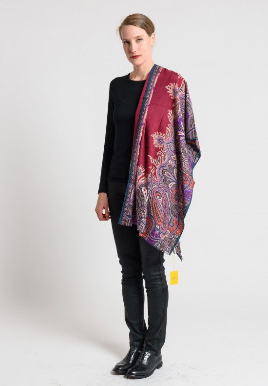 Etro Wool/Silk Intricate Paisley Print Scarf in Carmine Red	