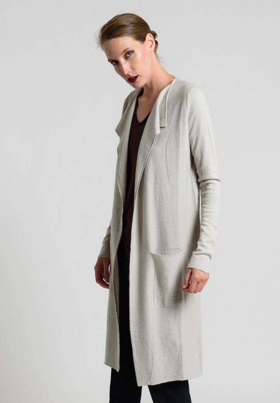	Rick Owens Boiled Cashmere Long Cardigan Jacket in Pearl