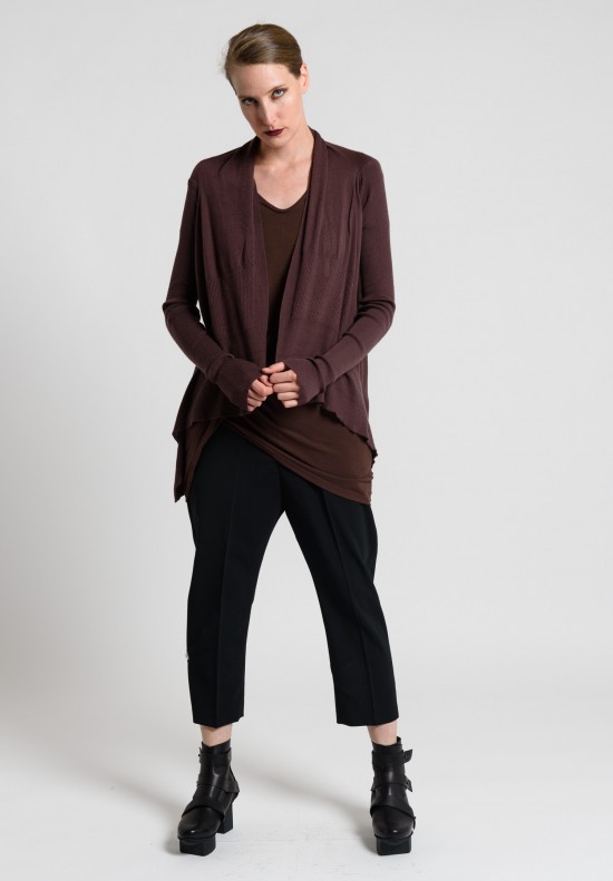 Rick Owens Cashmere Open Draping Cardigan in Macassar