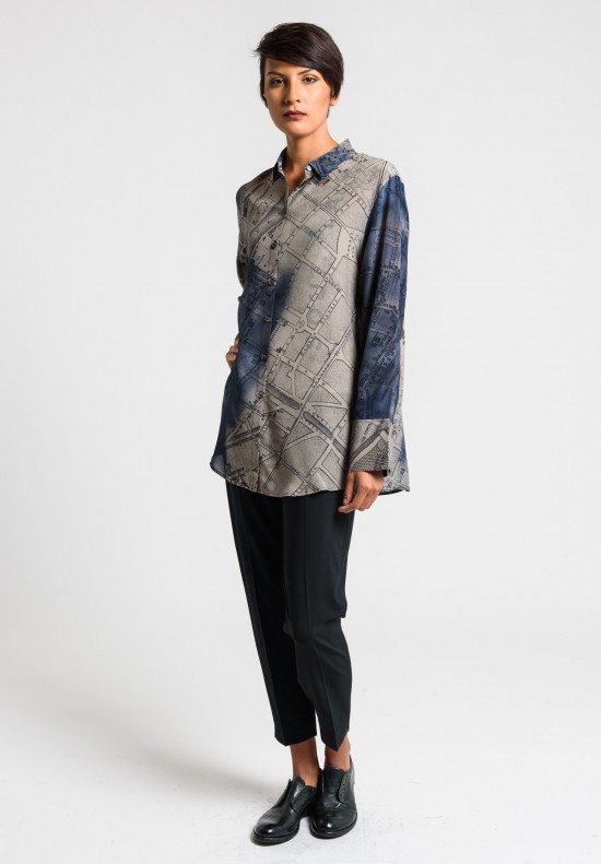 Peter O. Mahler Map Printed Silk Blouse in Original	