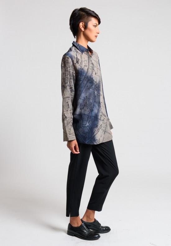 Peter O. Mahler Map Printed Silk Blouse in Original	