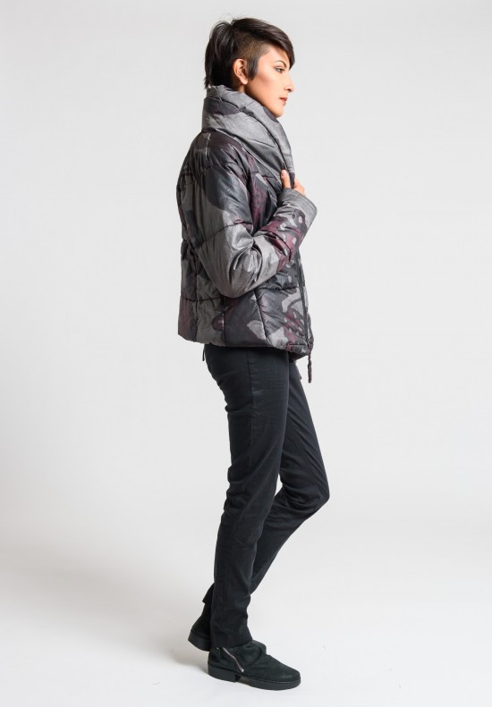 Rundholz Black Label Puffy Shawl Collar Jacket in Lava Print	