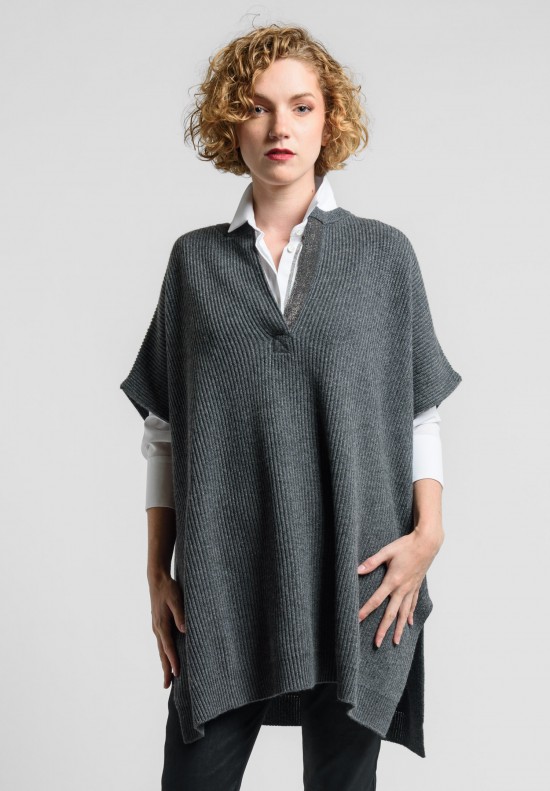 Brunello Cucinelli Embellished Split Neck Oversize Sweater Vest in Grey ...