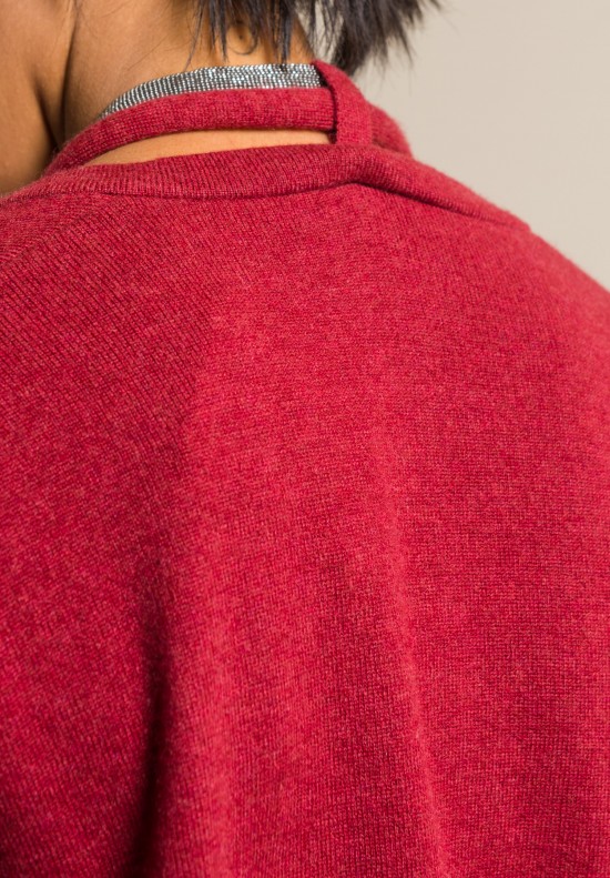 Brunello Cucinelli Cashmere Paillette Tie V-Neck Sweater in Red