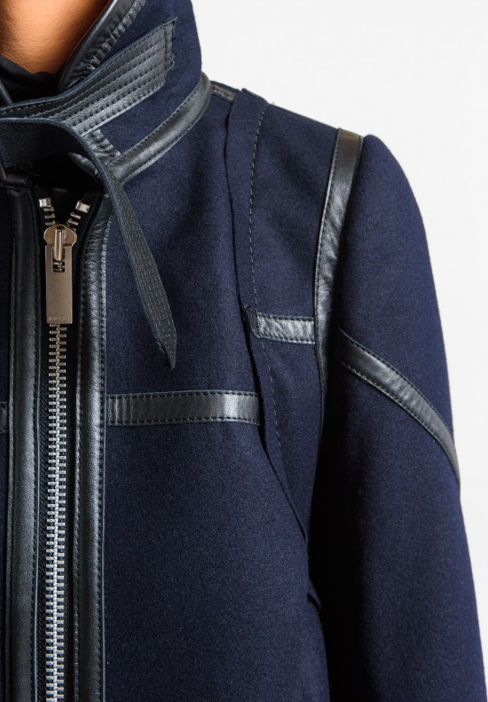 Sacai Melton Wool Blouson Jacket in Navy	