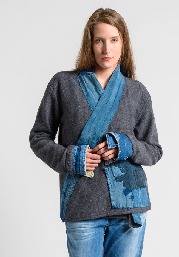 Greg Lauren Vintage Blanket & Boro Kimono Jacket in Indigo/Charcoal	