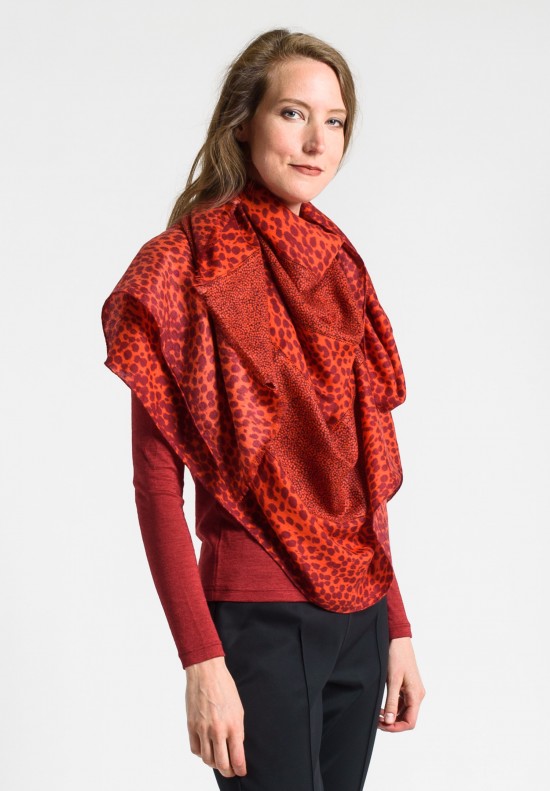 Akris Cashmere/Silk 5 Panel Hemstitched Scarf in Red	
