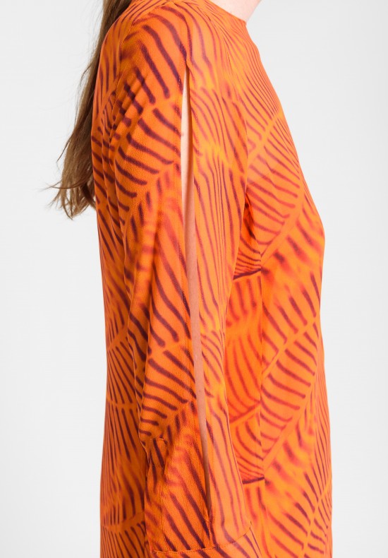 Akris Asymmetrical Zebra Print Silk Top in Orange