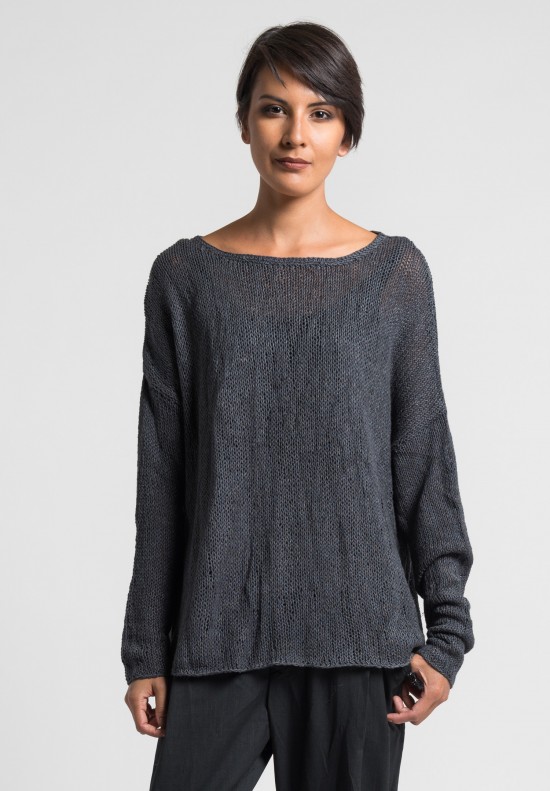 Umit Unal Cotton Loose Weave Sweater in Dark Grey	