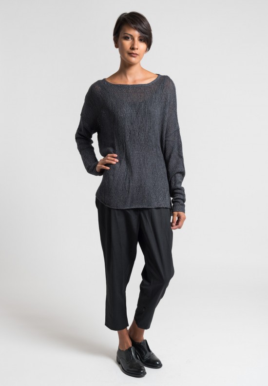 Umit Unal Cotton Loose Weave Sweater in Dark Grey	