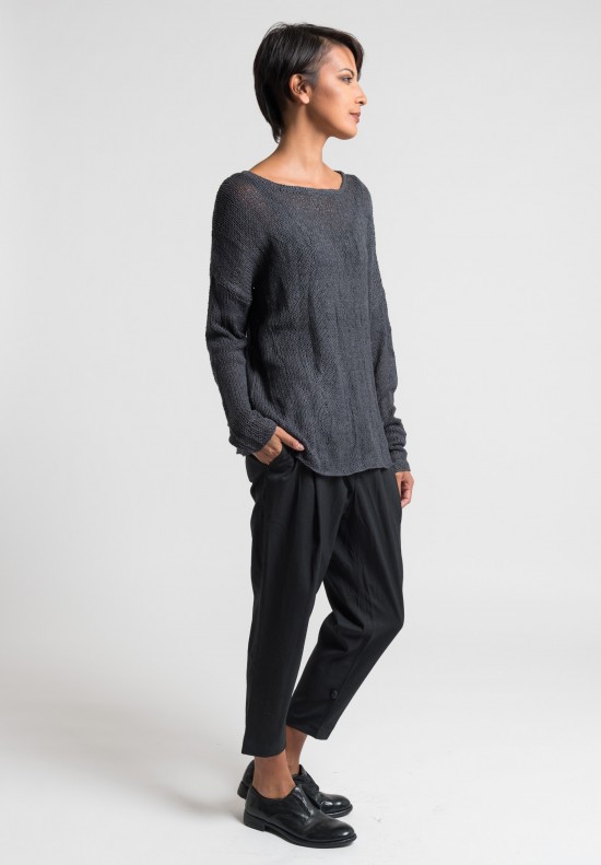 Umit Unal Cotton Loose Weave Sweater in Dark Grey	