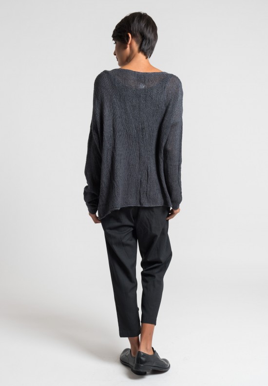 Umit Unal Cotton Loose Weave Sweater in Dark Grey	