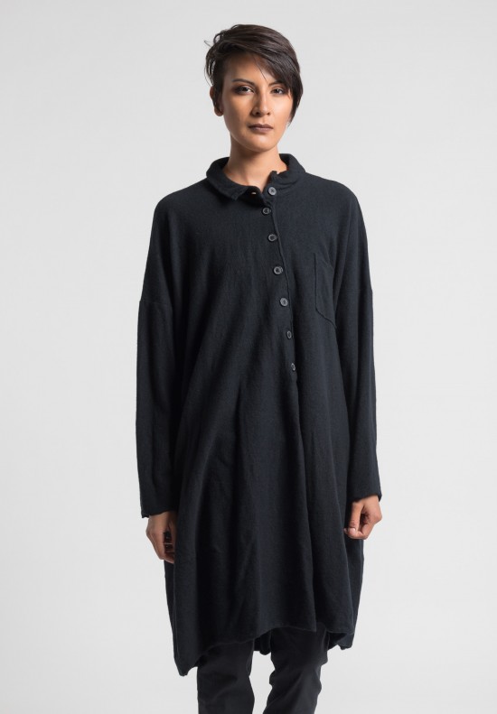 Rundholz Merino Wool Shirt Dress in Black	