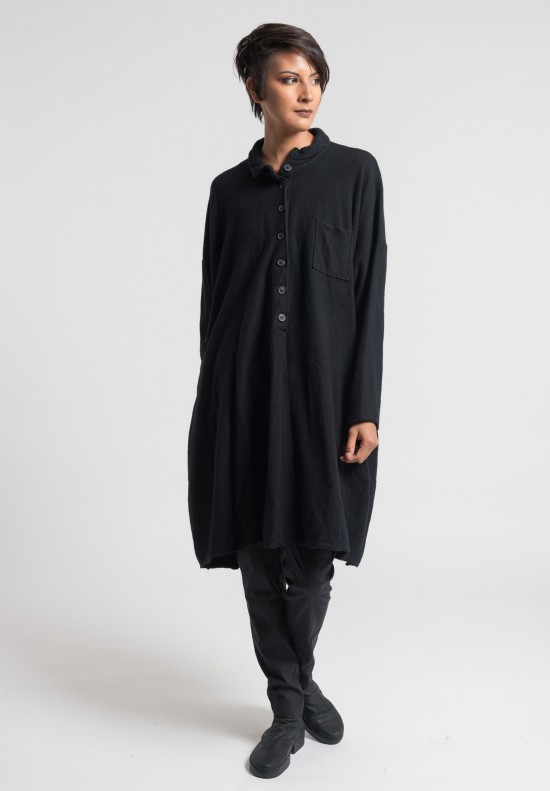 Rundholz Merino Wool Shirt Dress in Black	