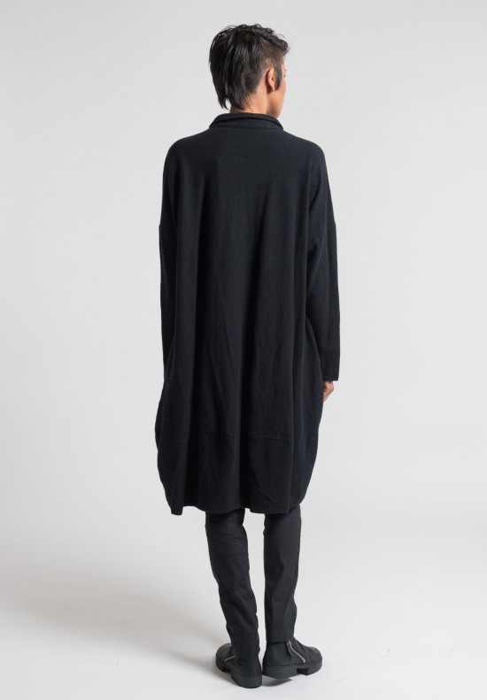 Rundholz Merino Wool Shirt Dress in Black	