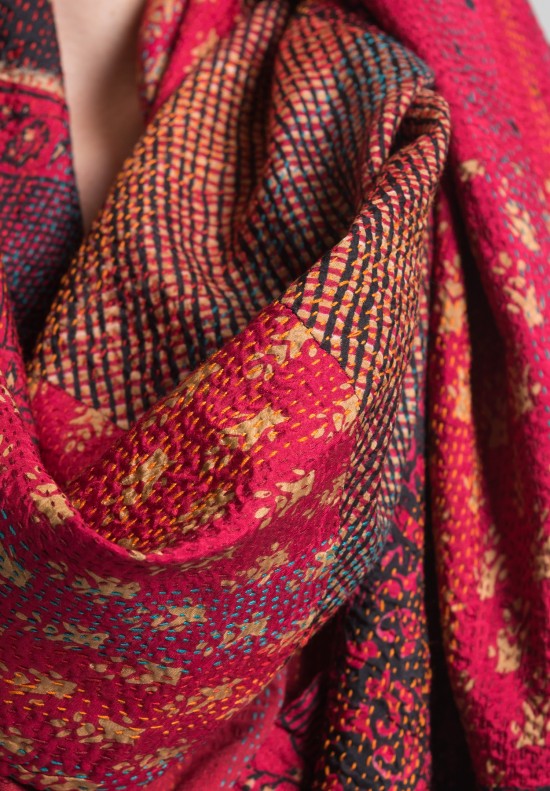 Mieko Mintz Reversible Silk/Cotton Ombre Print Shawl in Red	