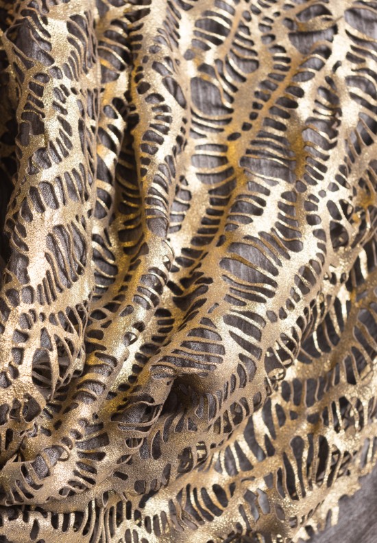 Claudio Cutuli Scarf with Leather Laser Cut Detail in Taupe/Gold	