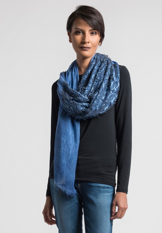 Claudio Cutuli Scarf with Leather Laser Cut Detail in Blue	
