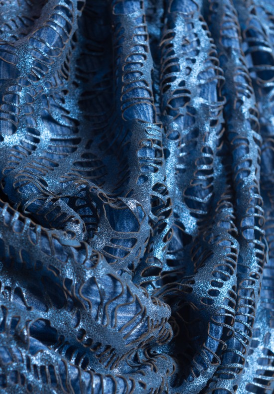 Claudio Cutuli Scarf with Leather Laser Cut Detail in Blue | Santa Fe ...