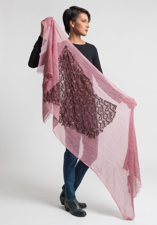 Claudio Cutuli Scarf with Leather Laser Cut Detail in Merlot	