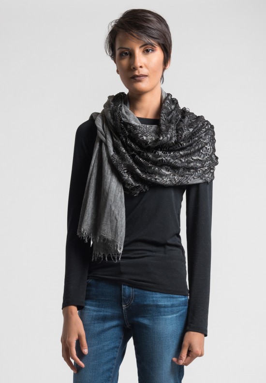 Claudio Cutuli Scarf with Leather Laser Cut Detail in Grey/Black	