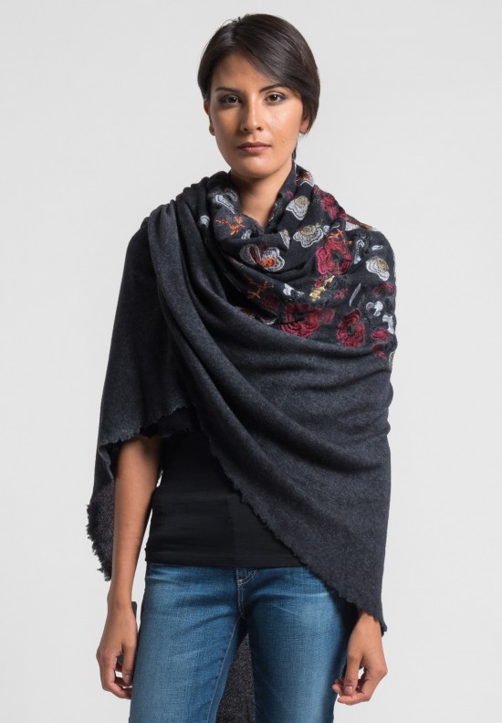 	Avant Toi Light Cashmere Embroidered Shawl in Stone
