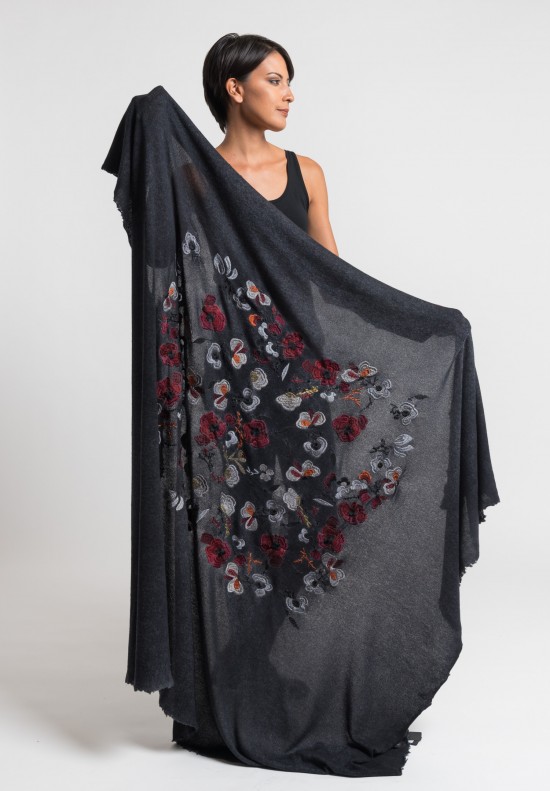 	Avant Toi Light Cashmere Embroidered Shawl in Stone