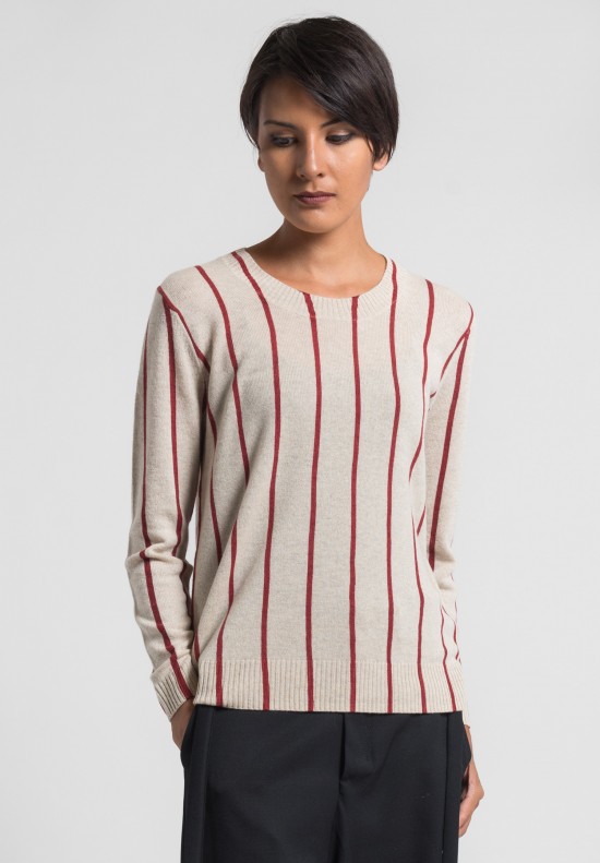 Uma Wang Cashmere Striped Sweater in Cream/Red	