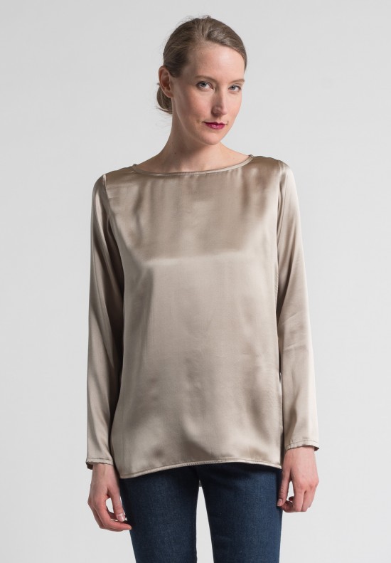 Pauw Long Sleeve Silk Top in Taupe	