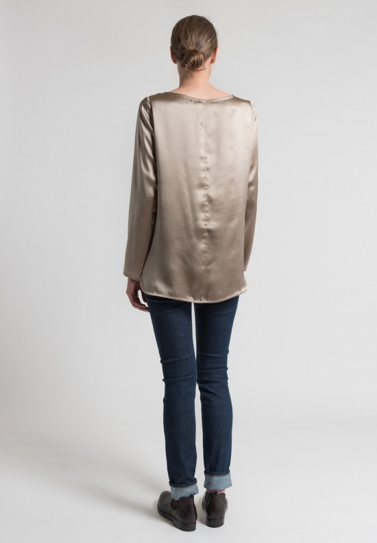 Pauw Long Sleeve Silk Top in Taupe	