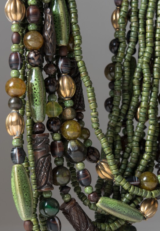 Monies UNIQUE Agate, Brass, Seeds & Ceramic Necklace	