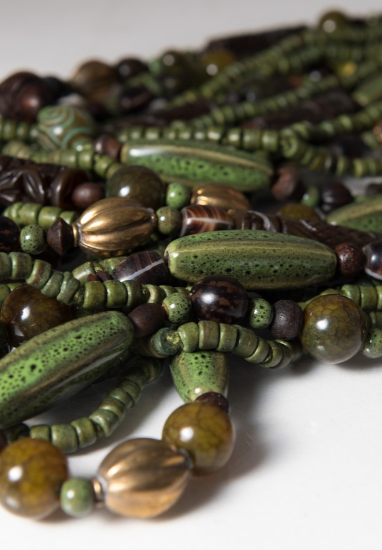Monies UNIQUE Agate, Brass, Seeds & Ceramic Necklace	