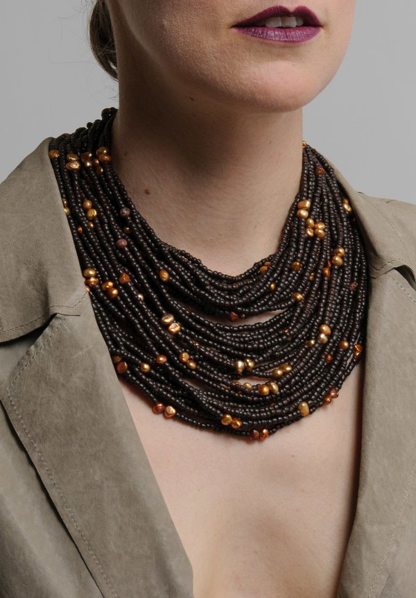 Monies Ebony & Pearls Multi Strand Necklace	