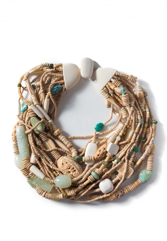 Monies UNIQUE Jade, Mammoth, Pearl & Bone Necklace