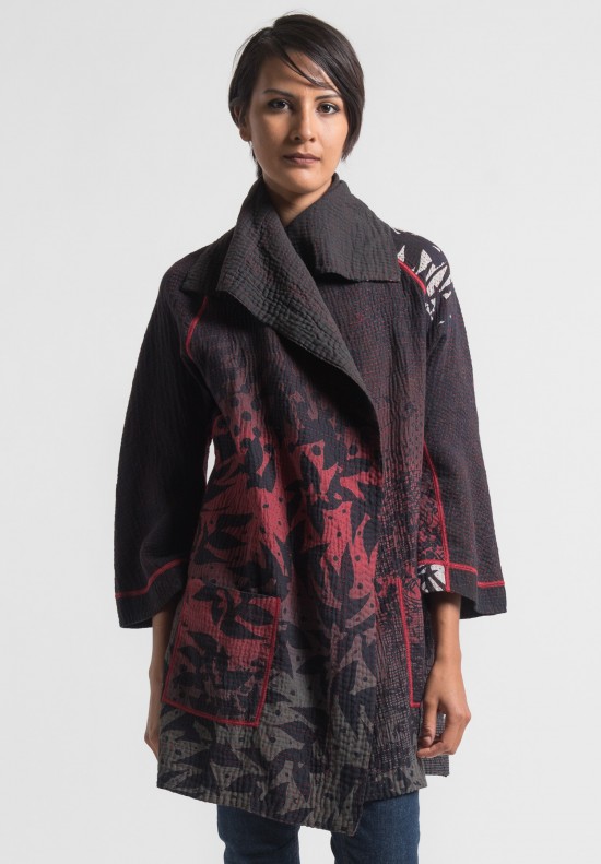 Mieko Mintz Reversible Twilight Print Back Tuck Jacket in Black/Red	