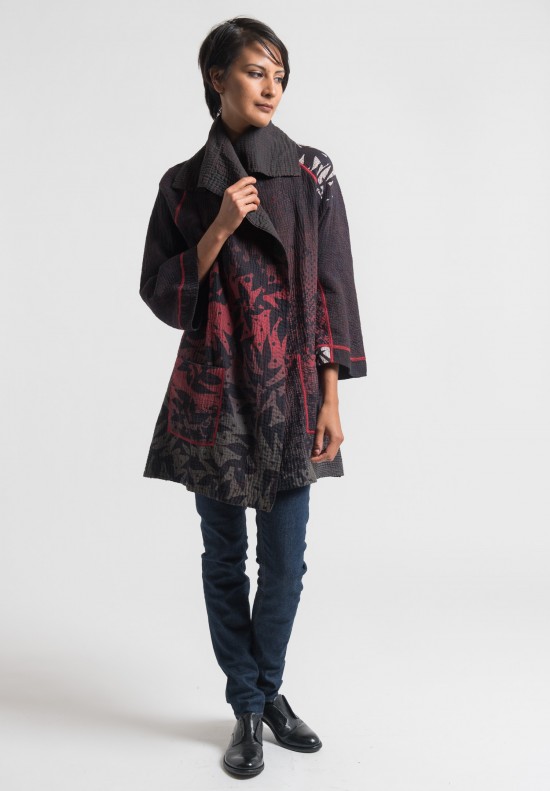 Mieko Mintz Reversible Twilight Print Back Tuck Jacket in Black/Red	