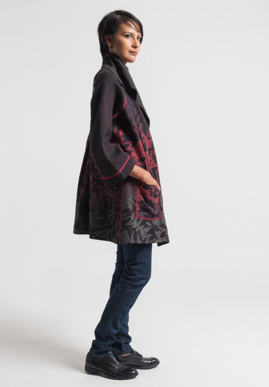 Mieko Mintz Reversible Twilight Print Back Tuck Jacket in Black/Red	