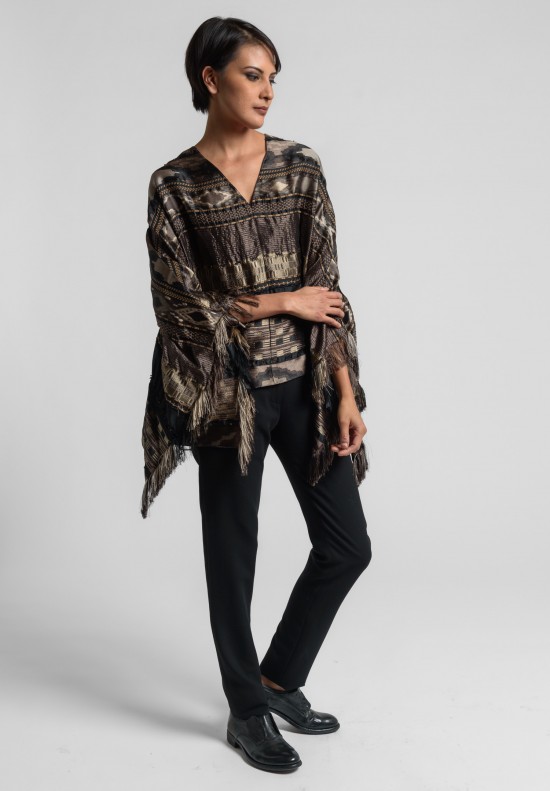 Ralph Lauren Fringed Filipa Poncho Top in Brown/Black	