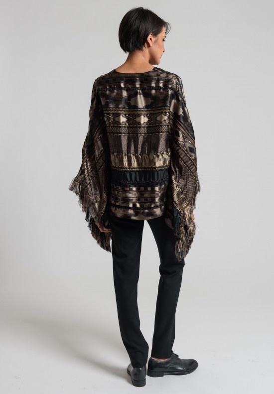 Ralph Lauren Fringed Filipa Poncho Top in Brown/Black	